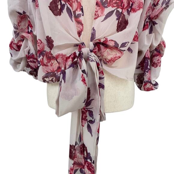 Live 4 Truth Floral Tie Front Kimono Crop Top Boho Puff Sleeve Cardigan XS NWT - Picture 8 of 10